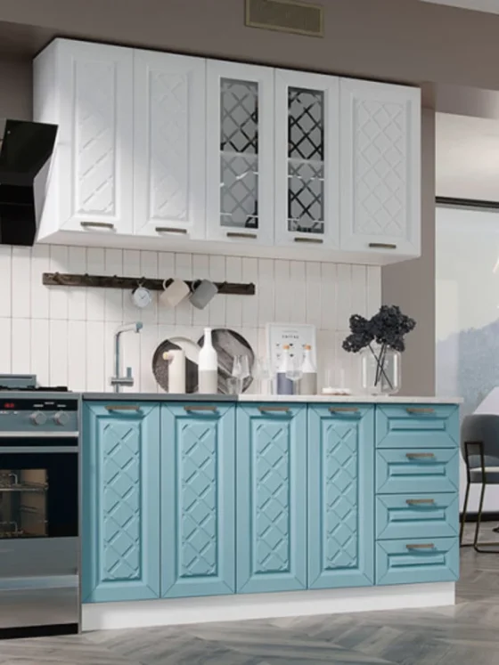 Шкаф кухонный напольный с 2 ящиками Агава без столешницы, шириной 80 см, цвет Аква Н800-2я